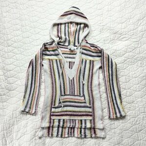 Vintage Havana Baja Hoodie Womens 90s Rainbow Grunge Woven Knit Striped Pullover